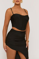 Black Corset and Asymmetric Skirt Co-ord Set - Polina
