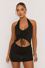 Black Cut Out Ruched Mini Dress - Anya