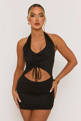 Black Cut Out Ruched Mini Dress - Anya