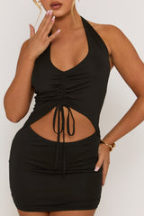 Black Cut Out Ruched Mini Dress - Anya