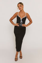 Black Contrast Edge Bodycon Midaxi Dress - Fedora