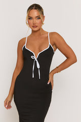 Black Contrast Edge Bodycon Midaxi Dress - Fedora