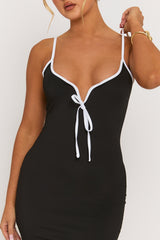 Black Contrast Edge Bodycon Midaxi Dress - Fedora