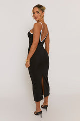 Black Contrast Edge Bodycon Midaxi Dress - Fedora
