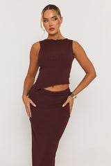 Chocolate Textured Asymmetric Top and Maxi Skirt Co-ord Set - Yeva