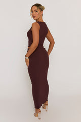 Chocolate Textured Asymmetric Top and Maxi Skirt Co-ord Set - Yeva