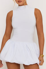 White High Neck Puffball Mini Dress - Carmelita
