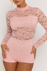 Pink High Neck Lace Playsuit - Demi