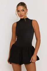 Black High Neck Puffball Mini Dress - Carmelita