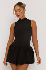 Black High Neck Puffball Mini Dress - Carmelita
