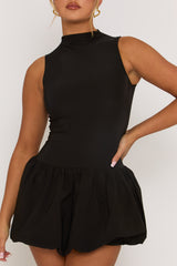 Black High Neck Puffball Mini Dress - Carmelita