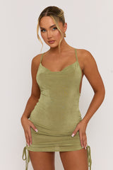 Green Cowl Ruched Side Mini Dress - Marfa