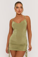 Green Cowl Ruched Side Mini Dress - Marfa