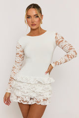 White Ruffle Lace Mini Dress - Brilliana