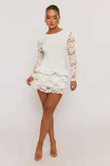 White Ruffle Lace Mini Dress - Brilliana