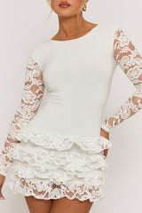 White Ruffle Lace Mini Dress - Brilliana