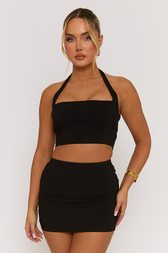 Black Bengaline Halter Top and Mini Skirt Co-Ord - Nancy