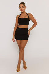 Black Bengaline Halter Top and Mini Skirt Co-Ord - Nancy