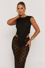Black Lace Bodysuit and Maxi Skirt Co-Ord Set - Marya