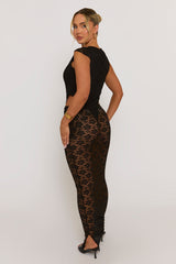 Black Lace Bodysuit and Maxi Skirt Co-Ord Set - Marya