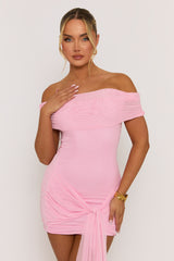 Pink Mesh Bardot Mini Dress - Evelina