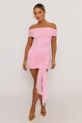 Pink Mesh Bardot Mini Dress - Evelina