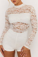 White High Neck Lace Playsuit - Demi