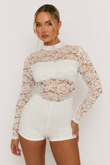 White High Neck Lace Playsuit - Demi