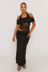 Black Mesh Cut Out Maxi Dress - Stefaniya