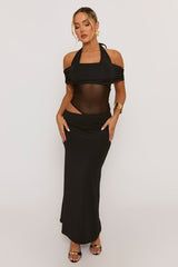 Black Mesh Cut Out Maxi Dress - Stefaniya