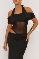 Black Mesh Cut Out Maxi Dress - Stefaniya