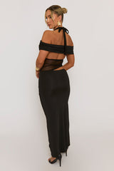 Black Mesh Cut Out Maxi Dress - Stefaniya
