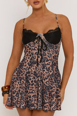 Leopard Print Lace Cup Mini Dress - Svetlana