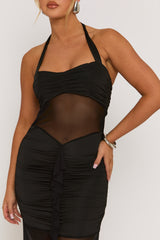 Black Semi Sheer Ruffle Front Mesh Maxi Dress - Arisha