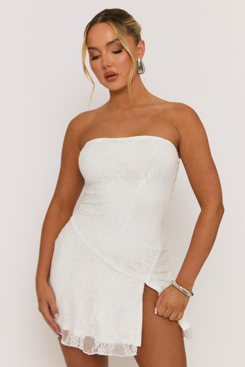 White Lace Bandeau Mini Dress - Dominika