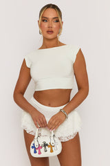 White Ruffle Lace Mini Skirt - Charla