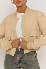 Beige Pocket Detail Bomber Jacket - Estelle