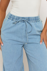 Light Blue Wash Elasticated Waist Wide Leg Jeans - Paddy
