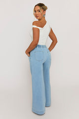 Light Blue Wash Elasticated Waist Wide Leg Jeans - Paddy