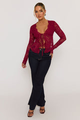 Wine Lace Tie Front Top - Lana