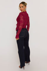 Wine Lace Tie Front Top - Lana