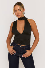 Black Scarf Plunge Top - Gala