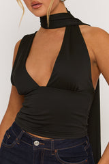 Black Scarf Plunge Top - Gala