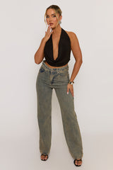 Black Plunge Halter Neck Top - Micah