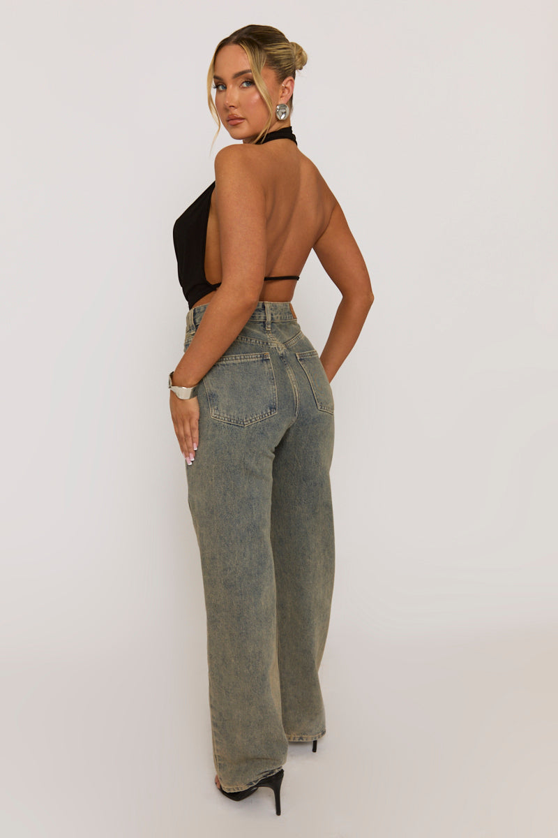 Black Plunge Halter Neck Top - Micah