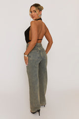 Black Plunge Halter Neck Top - Micah