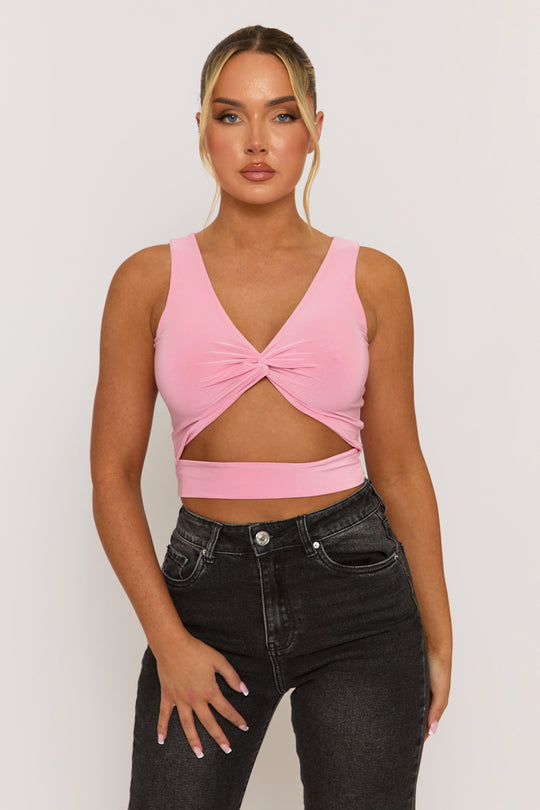 Pink Twist Front Cut Out Crop Top - Joyce