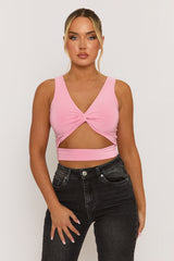 Pink Twist Front Cut Out Crop Top - Joyce
