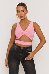 Pink Twist Front Cut Out Crop Top - Joyce