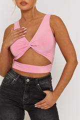 Pink Twist Front Cut Out Crop Top - Joyce